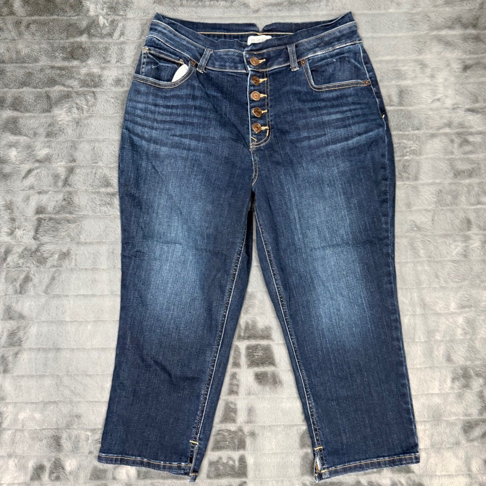 Maurices M Jeans Womens 12 Curvy High Rise Crop Dark Wash Button Fly Denim Pants